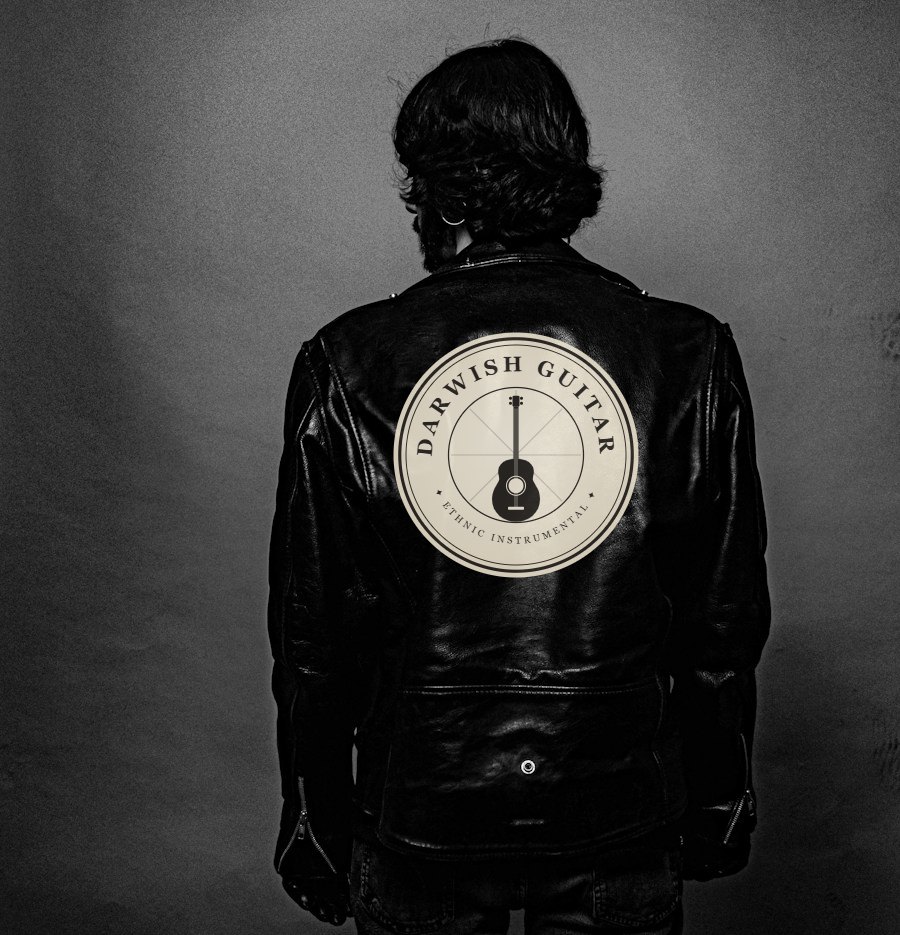 Leather jacket with a large Darwish Guitar emblem on the back
